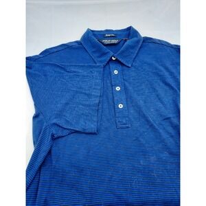 Polo Golf Ralph Lauren Vintage Lisle Blue Black Striped‎ 4 Button Shirt Size XL